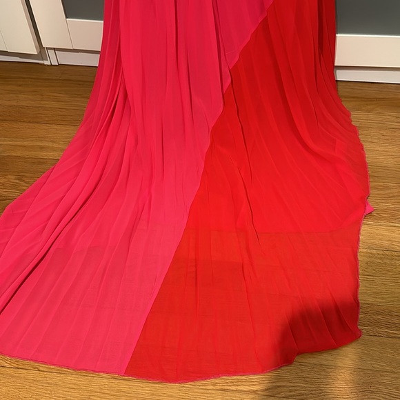 IyMoo Womens red & pink Chiffon Sundress Off Shoulder Pleated Boho Maxi Dress - Picture 7 of 9